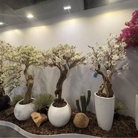 Pohon Magnolia Buatan Putih untuk Dalam/Luar Ruangan, Bahan Kayu, Bunga Sakura Palsu, Tahan UV, Awet untuk Restoran, Hotel, Rumah