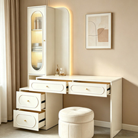 Coiffeuse blanche crème avec armoire de rangement en verre, 4 tiroirs, table de maquillage moderne pour chambre à coucher