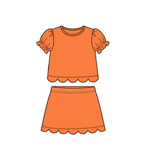 Robe d'été respirante à manches courtes et imprimé uni orange pour bébé fille GSD3942, longueur genou, vente en gros de vêtements - Product Image 1