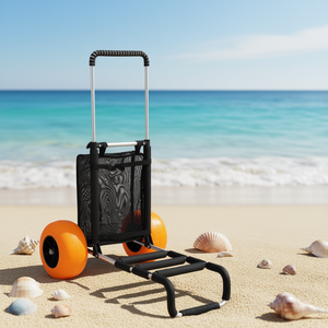 Heavy Duty Beach Sand Cart 12 Inch Foam Wheels 165Lbs Capacity Folding Aluminum <b>Frame</b> <b>Black</b> Color Tools Usage - Product Image 2