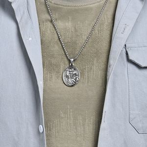 Holy Christopher Necklace for Men, Retro Style, Artistic Pendant, Dongguan <b>Titanium</b> Steel Jewelry - Product Image 3