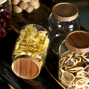 Pot de rangement haute capacité efficace pour l'organisation du garde-manger, grands contenants de rangement pour la cuisine, grand pot en verre avec couvercle en bois - Product Image 5