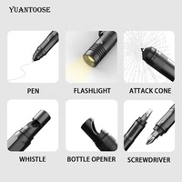 Kit de survie professionnel en randonnée, stylo tactique multifonctionnel d'auto-défense en plein air avec lumière Led
