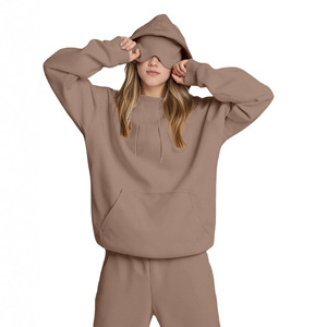 Custom Logo Women Built-In <b>Eye</b> <b>Mask</b> Hoodie Set 2026 Solid Warm Two Piece - Product Image 1
