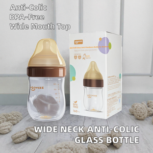 Bouteille <span class=keywords><strong>en</strong></span> <span class=keywords><strong>verre</strong></span> à col large anti-coliques pour bébé avec tétine <span class=keywords><strong>en</strong></span> silicone, anti-flatulences, articles de puériculture pour <span class=keywords><strong>nouveau</strong></span>-nés - Product Image 3