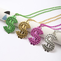 Collier de chaîne de perles en acrylique de fête de carnaval Offre Spéciale 33 pouces collier pendentif en dollar personnalisé de carnaval