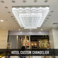 Personnalisable Hôtel Moderne Lampe LED Art Déco Lustre Suspension Grande Base En Acier Inoxydable Cristal pour Lobby Alimentation AC