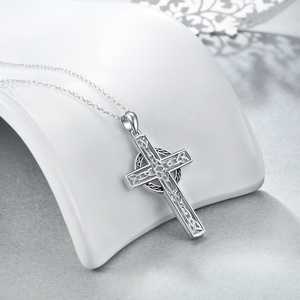 Religiosa, joyería de plata esterlina 925 <span class=keywords><strong>Sideways</strong></span> Cruz colgante nudo celta collar - Product Image 3
