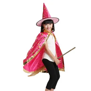 도매 할로윈 의상 코스프레 키즈 파티 의상 망토 모자와 멋진 마녀 망토
