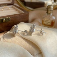 Orecchini a lobo da donna in argento sterling 925 con fiore, diamanti e moissanite, regalo romantico per la fidanzata