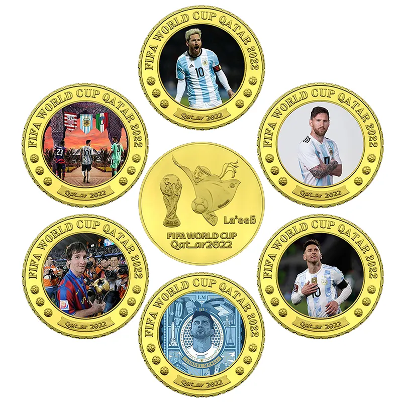 Metalen Ambachtelijke Voetbal Wereld-Cupp Custom Gouden Munten Wereldkampioen Argentina Messi Gouden Uitdaging Munt Voor Fans Cadeau