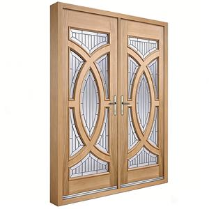 Porte d'entrée moderne en bois massif renforcé de fibre de verre, anti-effraction, avec vitrage, pour usage extérieur - Product Image 2