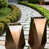 Pot Bunga Stainless Steel Kontemporer Dekorasi Ruang Tamu Pot Geometris untuk Dalam dan Luar Ruangan