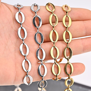 Cadena de Eslabones Ovalados Color Oliva |   Cadena Geométrica de 3 Barras de Acero Inoxidable con Baño de Oro PVD de 18K para Fabricación de Collares y Pulseras - Product Image 2