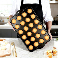 Moule à muffins à fond amovible 24 cavités en forme de fleur, en acier au carbone épaissi, antiadhésif, qualité alimentaire, pour four/micro-ondes domestique