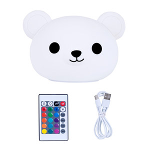 <b>Mini</b> Bear Night Light Silicone USB Rechargeable Remote Control Multicolored LED Kids Bedside <b>Lamp</b> - Product Image 2