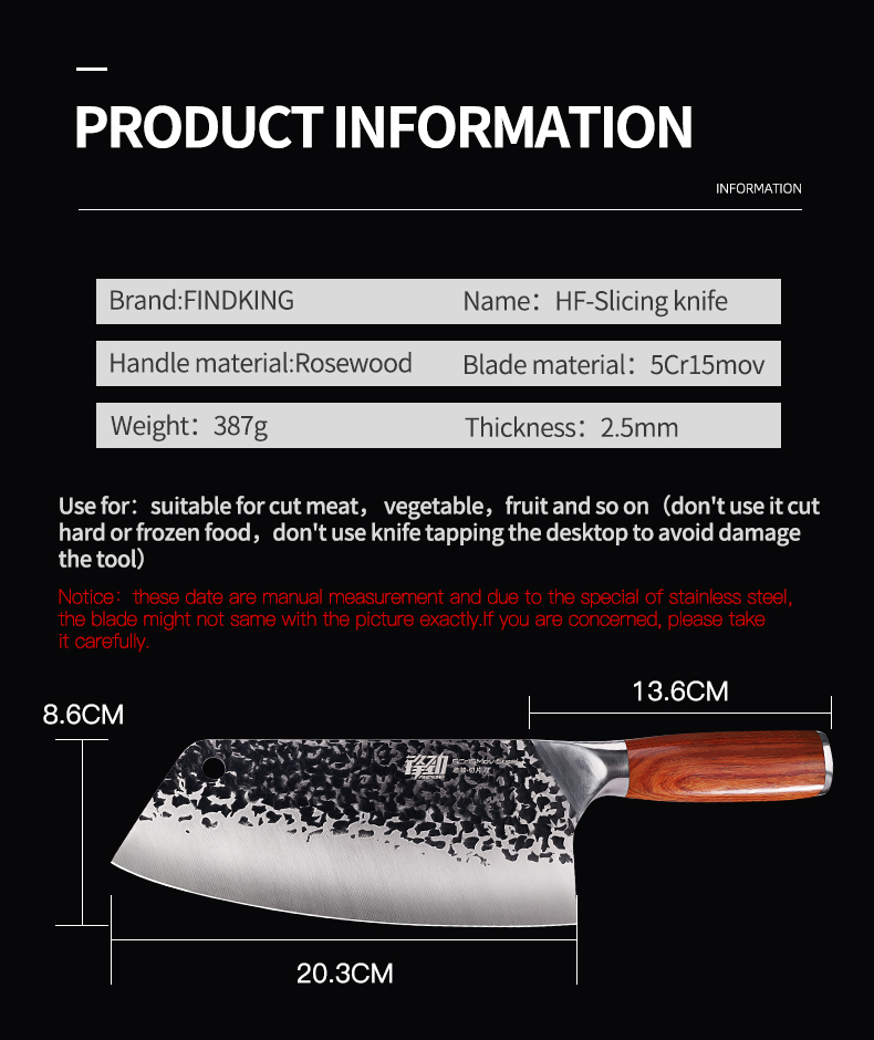 FINDKING Hot Sale 7 inch Stainless Steel Butcher Boning Knife Rosewood Handle  Kitchen Cutting Slicing Cleaver Knife