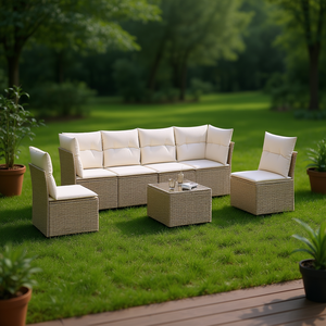 Ensemble de canapés de jardin en polyrotin beige avec pieds réglables, mobilier d'extérieur au design élégant - Product Image 2
