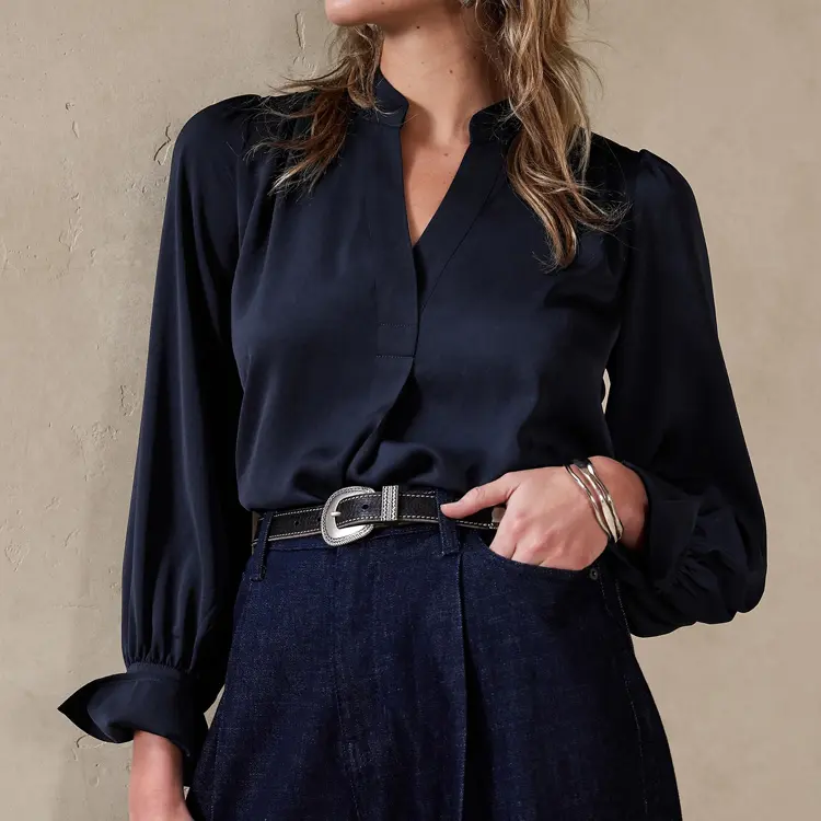 Blusa de oficina para mujer, blusa elegante con escote en V de alta calidad