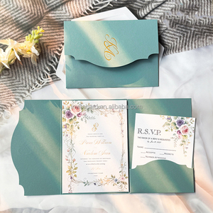 Invitaciones de Boda Estilo Sobre de Bolsillo de 5.1x7.1 Pulgadas, Rosa, Champán, Verde, Blanco, Invitación para Guardar la Fecha, Invitación para Ramadán - Product Image 3