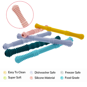 Bpa-free mềm Silicone Hollow mọc răng Gậy nhai rơm Đồ chơi máy rửa chén an toàn và dễ dàng để giữ cho trẻ sơ sinh trẻ mới biết đi 3-18 tháng - Product Image 2