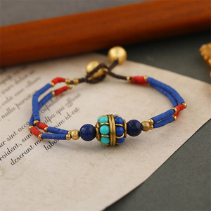 Boho Style Retro <strong>Nepal</strong> Bead Turquoise Stone Beaded Bracelet Handmade Rope Bracelet for Women and Girls - Product Image 5