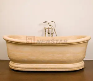 Newstar Hand Cut High Polishing Natural Marble White marble Stone Free Standing Bathtub Supplier Wholesale Stock Bath Tub