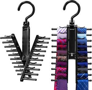 Y260スペースセービングベルトハンガーノンスリップクリップ調整可能ワードローブタイベルトディスプレイホルダー回転クロスXブラックタイラック - Product Image 1