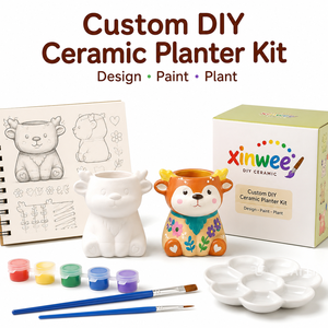 Kit de peinture DIY pour mini-jardinière de jardin féerique, pot à succulentes en céramique en forme d'animal, ensemble d'artisanat pour enfants, décoration intérieure, cadeau - Product Image 1