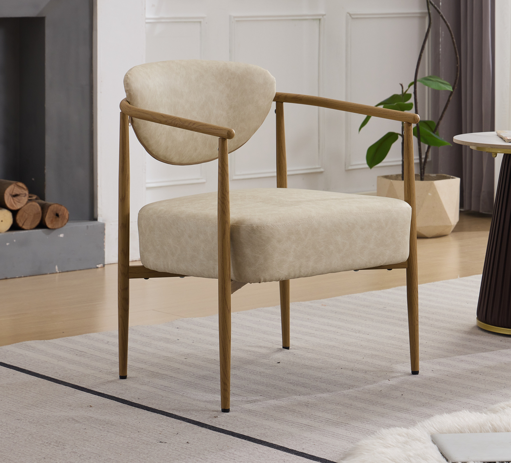 Beige + Fer + Cuir PU + Mousse