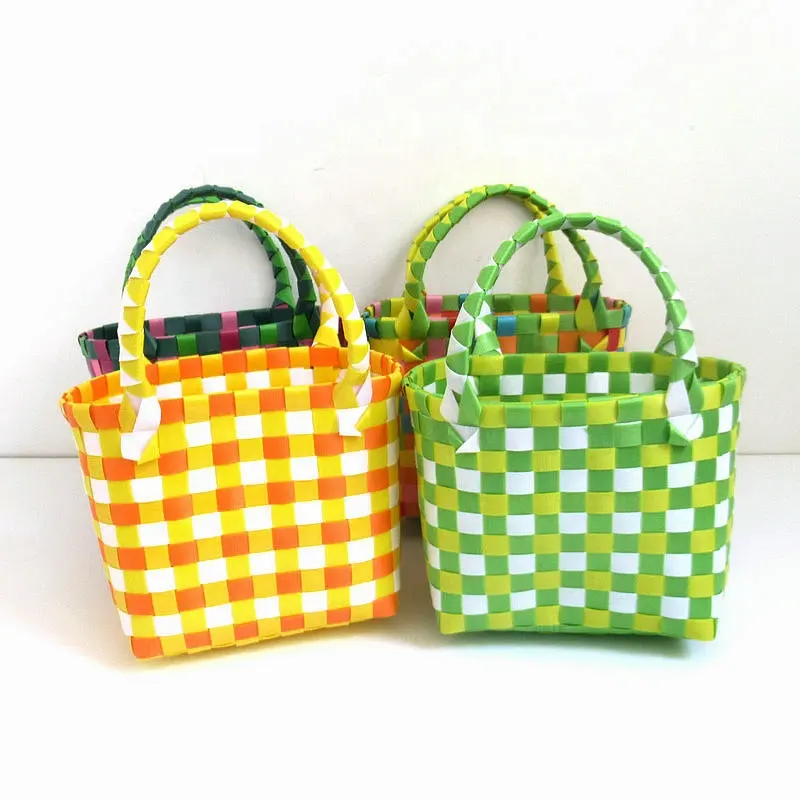 TS Hand Bag Making Supplies Kids Beach Color Tote Shopping Laminated PP Woven Bags Plastic Woven Bag Basket