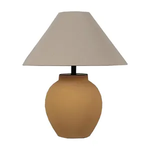 Japanese retro ceramic desk lamp, living room decorative lamp, bedroom bedside LED fabric lampshade