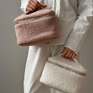 Teddy Plush Eco-Friendly Makeup Bag Custom Winter Soft Handle Zipper Closure Cosmetic <b>Storage</b> Organizer Large Sherpa for - Product Image 6