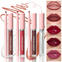 Ensemble de maquillage pour les lèvres 3 en 1 personnalisé avec étiquette privée, rouge à lèvres mat vegan imperméable, crayon à lèvres, gloss à lèvres, kit en gros