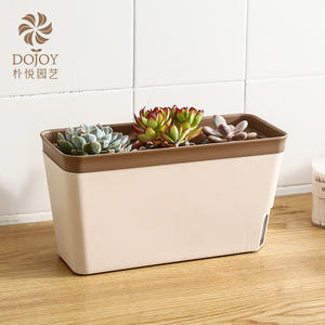 Maceta de plástico para decoración interior de oficina, Rectangular, redonda, verde, <span class=keywords><strong>autorriego</strong></span> - Product Image 2