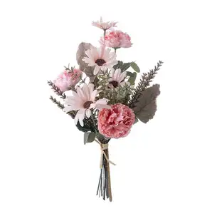 다채로운 장미 데이지 무리 줄기 파티 테이블 꽃꽂이 보라색 흰색 플링크 실크 꽃 꽃다발