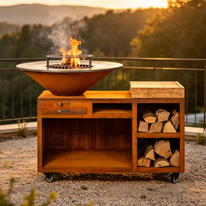 CRUISE Modern Powder Outdoor Huge Table Coated Corten Steel Charcoal <b>Fire</b> Pit BBQ Grill-Smokeless for 3-5 People WS-TB Ash Bucke - Product Image 2