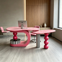 Ensemble de bureau personnalisé en fibre de verre, table irrégulière rose marbrée mère-enfant, écologique, durable, artistique, pour salon