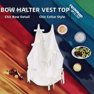 ZATRHMBM Primavera/Otoño Chaleco Corto Informal Tejido para Mujer 2025 Nuevo Chaleco Moderno con Lazo Decorativo y Cuello Halter Retro Top para Mujer - Product Image 2