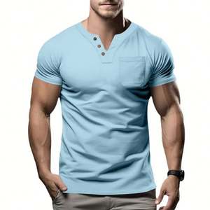 T-shirts pour hommes de haute qualité coupe régulière sport Streetwear mode coton Spandex bouton t-shirts pour hommes t-shirts pour hommes - Product Image 5