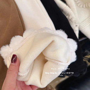 Girls Corduroy Pants Fleece Lined Warm Thick Long Pants For Winter Kids Clothes Korean Style Solid Color Ababy - Product Image 4