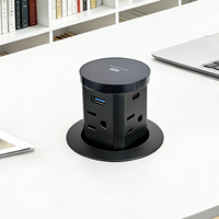 Prise de bureau escamotable US 60 mm avec chargeur sans fil 15W, USB-C PD 20W, 4 prises CA, multiprise rétractable dissimulée pour meubles