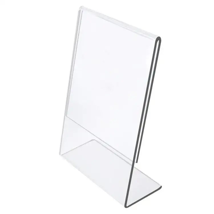 L Shape Slanted Custom A4 Desktop Label Restaurant Menu Tabletop Clear Plastic Display Acrylic Standing Sign Holder 8.5 X 11