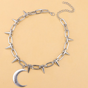 Collar Punk con Púas y Colgante de Luna, Cadena de Aleación de Zinc, Joyería de Fiesta para Mujer, Cadena de Clavícula, Diseño Geométrico, Blanco K, Negro Pistola - Product Image 6