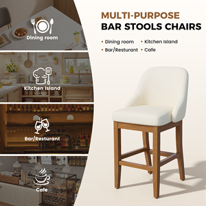 Commercial Modern Counter Height Bar <b>Stools</b> <b>with</b> <b>Back</b> Faux Leather Upholstery Solid Rubber Wood Legs Outdoor Hotel & Mall Use - Product Image 2