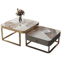 Italie Ensemble de table basse de luxe Dalle de roche carrée Table basse télescopique Table basse de stockage multifonctionnelle peu encombrante Support de télévision