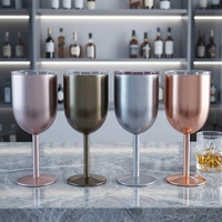 Verres à vin en acier inoxydable à double paroi isolés, sans BPA, modernes, 11 oz, avec couvercles, ensemble de 4 pièces