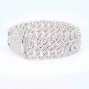 Premium Moissanite Two Row Cuban Link Bracelet 925 Sterling Silver Plated Iced Style Trendy Chain Jewelry Gift for <b>Men</b> Women - Product Image 3