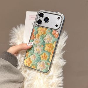 Green Oil Painting Flower Case for <b>iPhone</b> 16 Pro Max, for <b>iPhone</b> 17, 15/14, Silver Plated Resin Case - Product Image 2