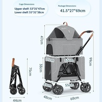Poussette pour animaux de compagnie Surepawzy à double couche détachable à 4 roues, multifonctionnelle, légère, pliable, portable, chariot à main pour chiens et chats